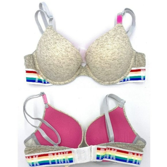 Victoria's Secret Pink Women's Wear Everywhere Push Up Rainbow Bra Size 32DD - Picture 1 of 10